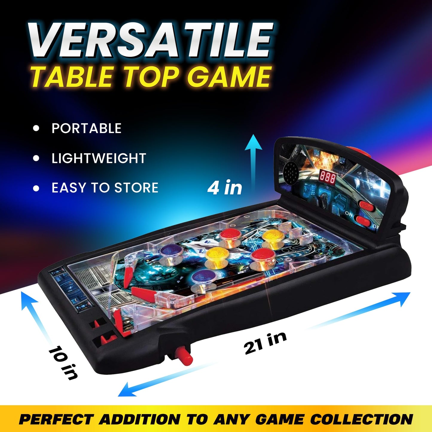 New Era Pinball Game Black - Interactive Tabletop or Floor Arcade Pinball Machine for Kids & Adults - LED Scoring, Lights & Sounds, Fast & Fun 3-Ball