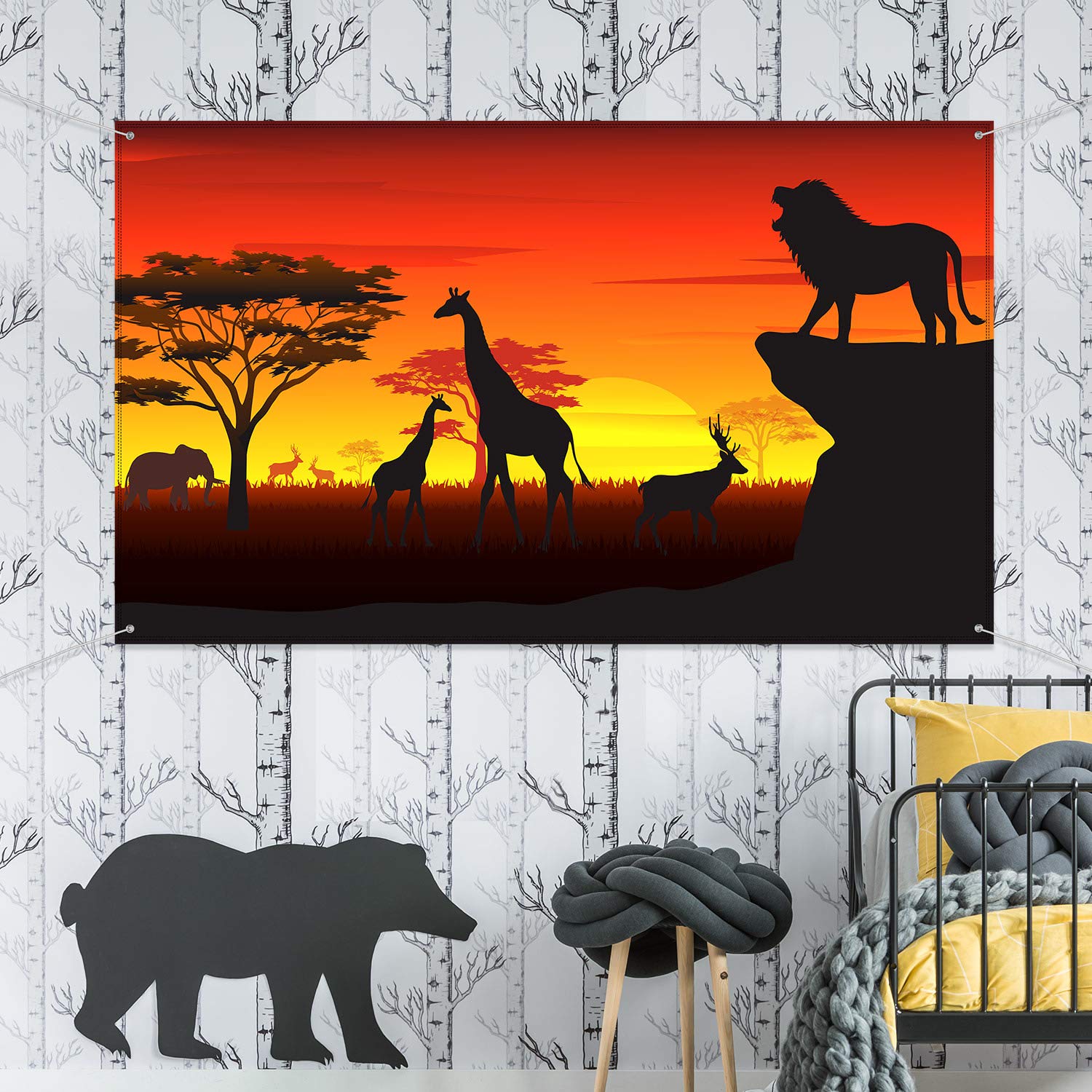 Blulu African Safari Theme Party Decorations, 72.8 x 43.3 Inch African Safari Backdrop Banner Theme Supplies, Tropical Forest Jungle Scenic Background