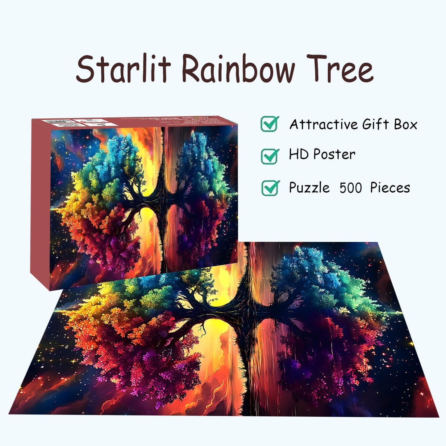 Puzzles for Adults 500 Pieces, Tree of Life Jigsaw Puzzles - Starlit Rainbow Tree, Impossible Starry Night Puzzle for Seniors Families,20.47x14.96