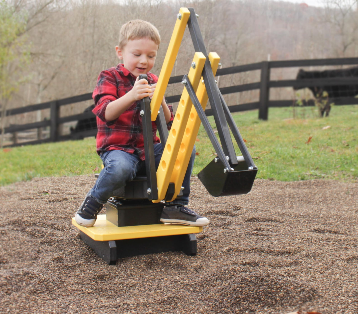 AmishToyBox.com Sand Digger Excavator Toy for Kids, Sandbox Toy with Movable Levers and Metal Digging Bucket, Durable Poly Lumber, Amish-Made (Black