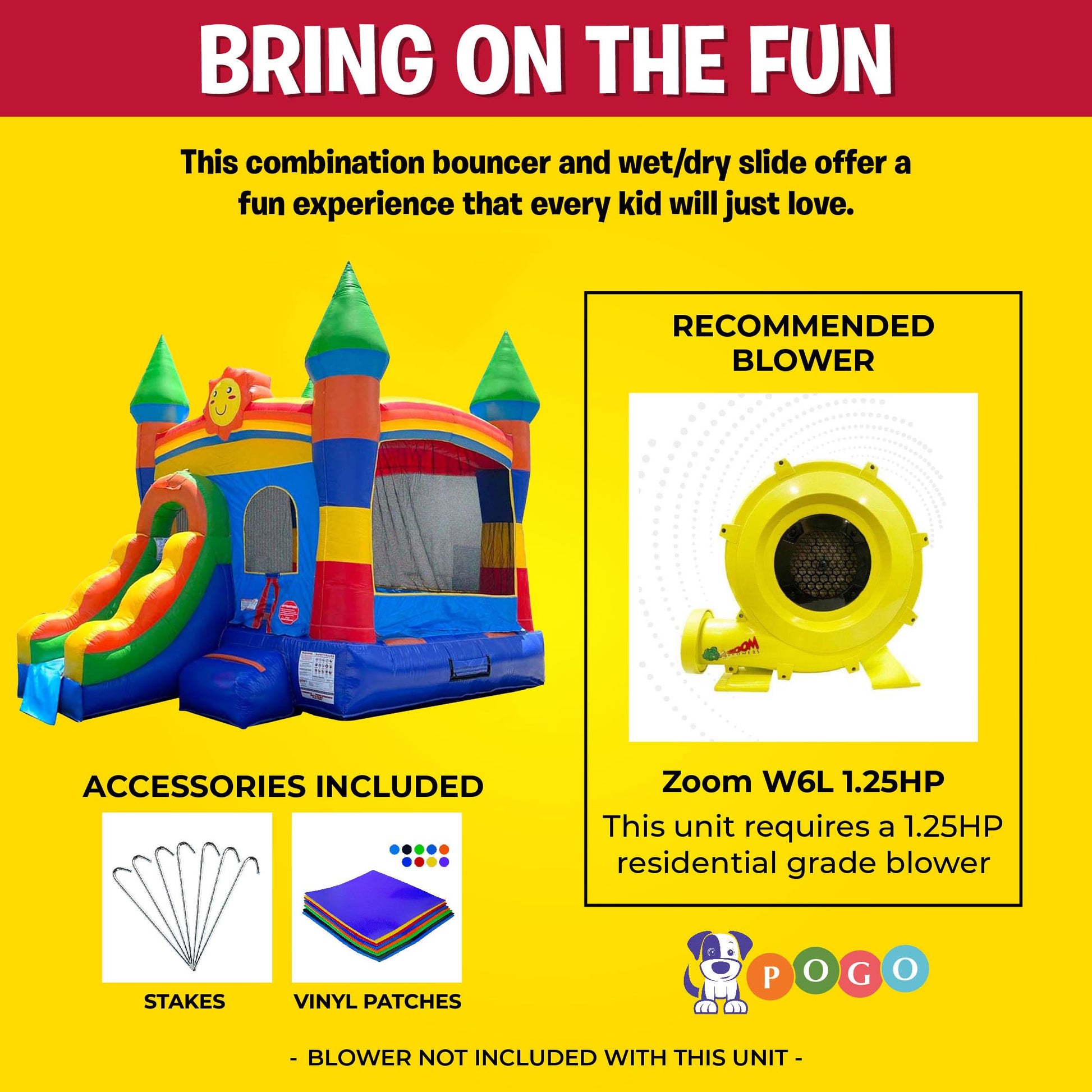 Pogo Bounce House Crossover Inflatable with Slide No Blower, Rainbow Smiley