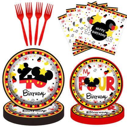 XXDecor 80 Pcs Red Cartoon 4th Birthday Party Decorations - Boy 4 Years Old Birthday Party Favor Four Dessert Plates Napkins Tableware Kit for Boys