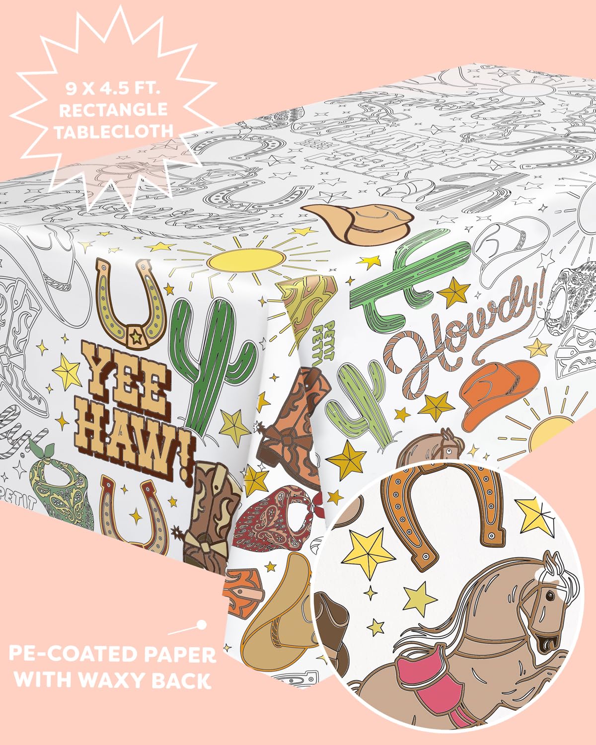 xo, Fetti Western Coloring Tablecloth | Western Party, Cowboy Birthday, Kids Activity, Disposable, Arts and Crafts, Rodeo Decor, Cowgirl