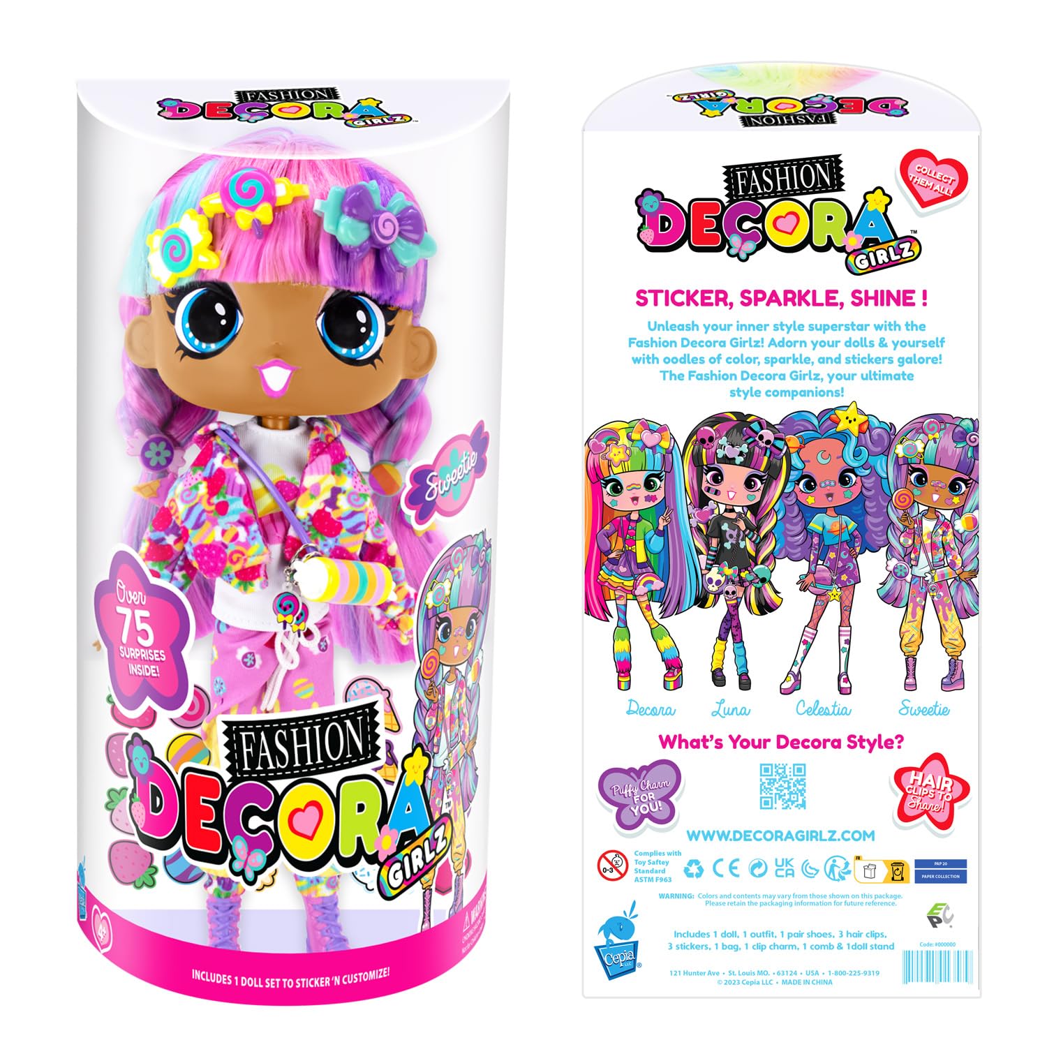 Decora Fashion Girlz 11" Doll - Sweetie Stickers & Endless Style Fun for Creative Play