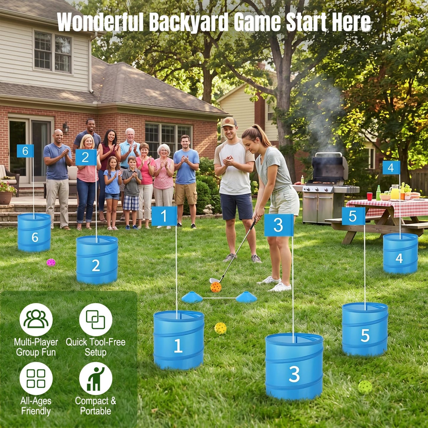 MoKo Backyard Golf Game, Portable Battle Golf Set with 6 Buckets,No Clubs