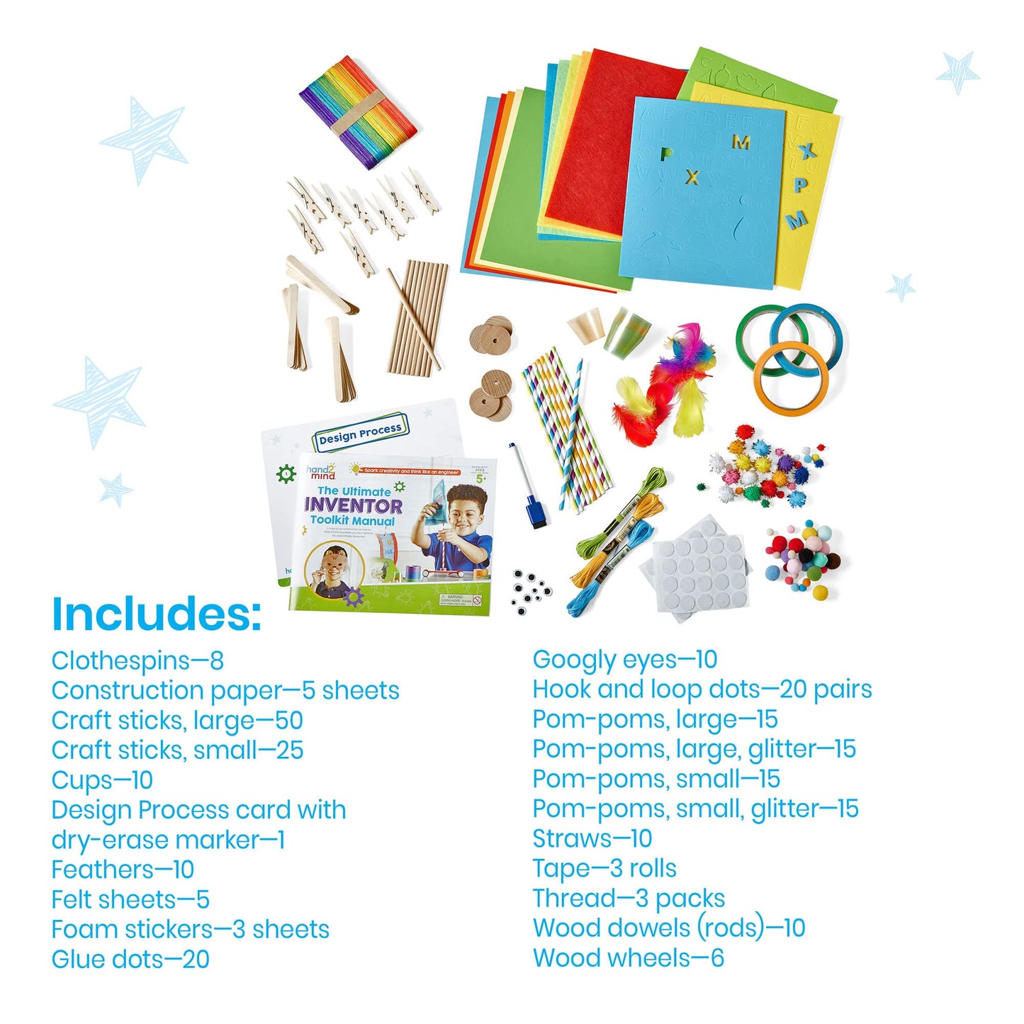 hand2mind Ultimate Inventor Toolkit, Ages 5+, Kids Inventing Kit, Ultimate Craft Kit, Science Projects for Kids, Engineering Toys for Kids, STEM