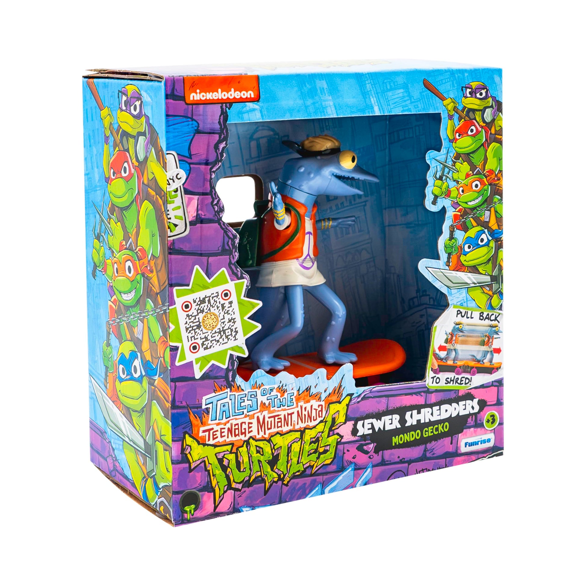 Teenage Mutant Ninja Turtles Toy, Mondo Gecko Sewer Shredder Pullback Skateboard, TMNT Mutant Mayhem Ninja Character Collectible for Kids, Ages 3+