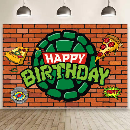 Cartoon for Turtles Happy Birthday Backdrop Birthday Party Supplies Kawaii Background for Boys Girls,Happy Birthday Banner Backdrop for Kids Party