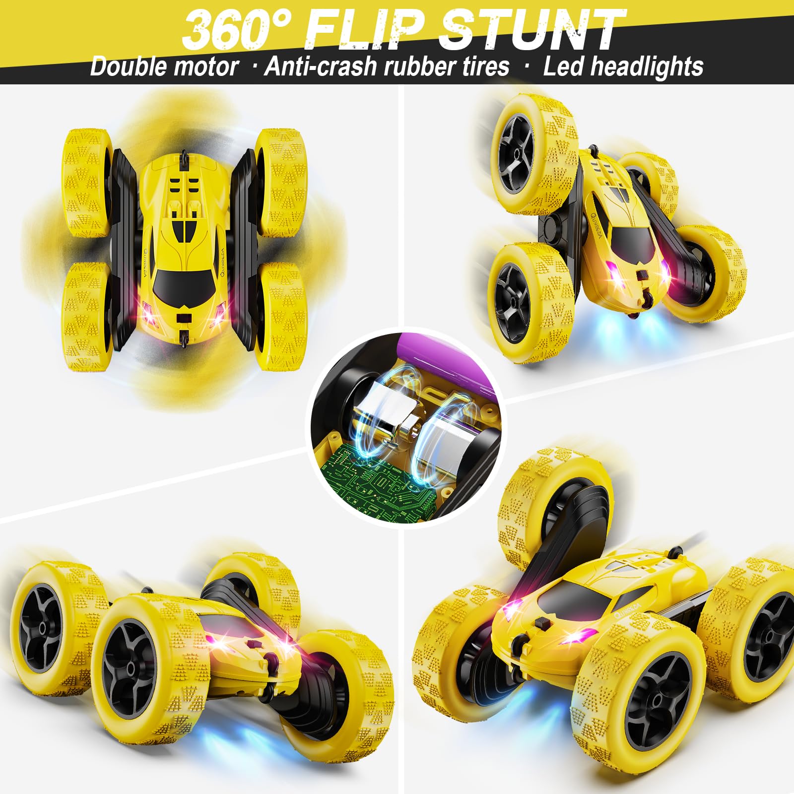 QUNREDA Remote Control Car,RC Car Toys for 6-12 Year Old Boys, Off Road RC Stunt Car 4WD 360° Rotating Remote Control Car for Kids, Boys Girls Gifts