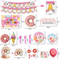 Donut Sweets Birthday Party Supplies, Donut Style Party Decorations Include Happy Birthday Banner, Backdrop, Tableware Set, Tablecloth, Cake Toppers