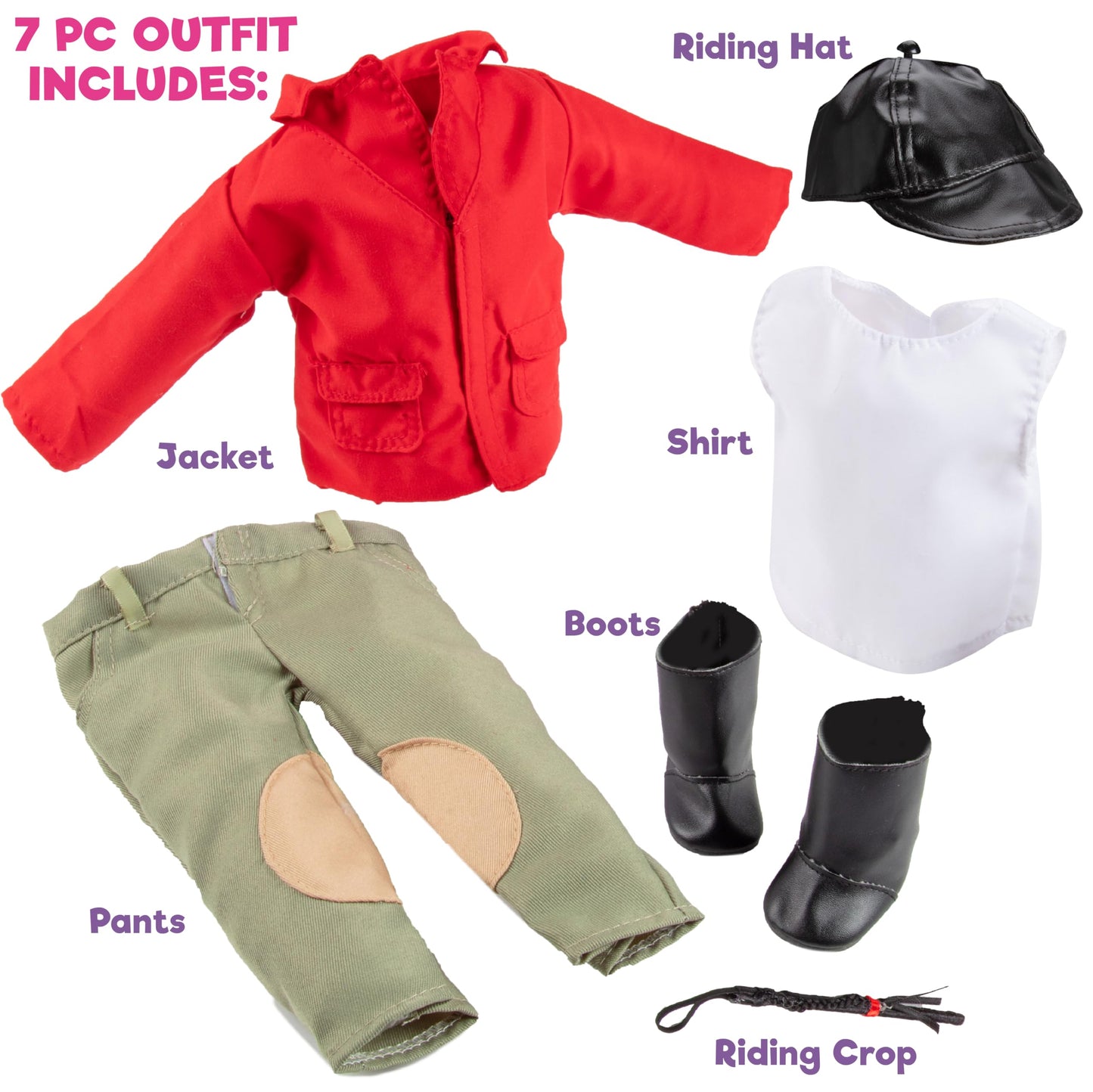 Dress Along Dolly 6pc Horseback Riding Outfit - 18" Doll Clothes & Accessories Compatible w American Girl- Equestrian Set Includes Hat, Shirt, Jacket