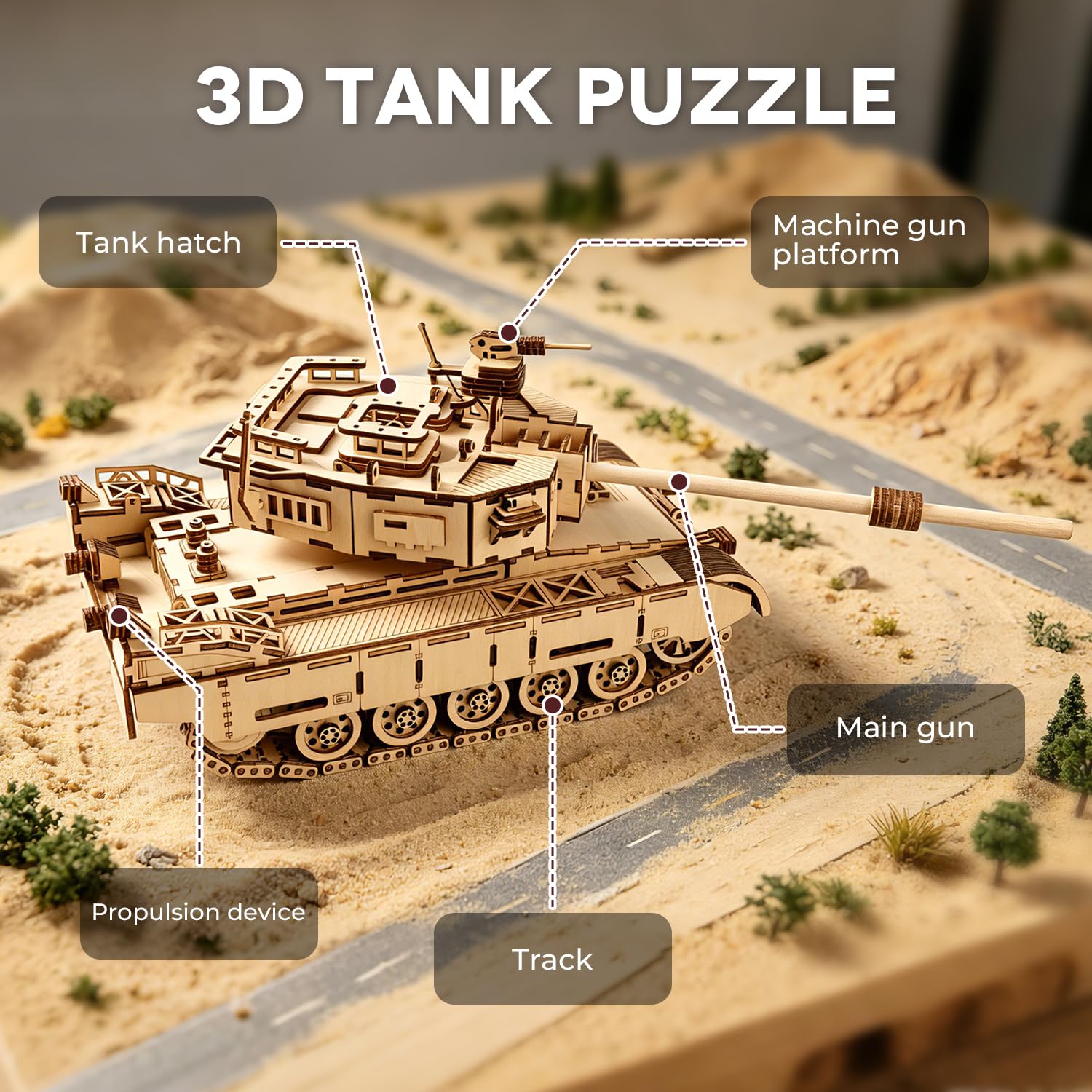 3D Wooden Puzzle Challenger 2 Main Battle Tank DIY Military Model Decor Gift for Teens Adults Age 14+