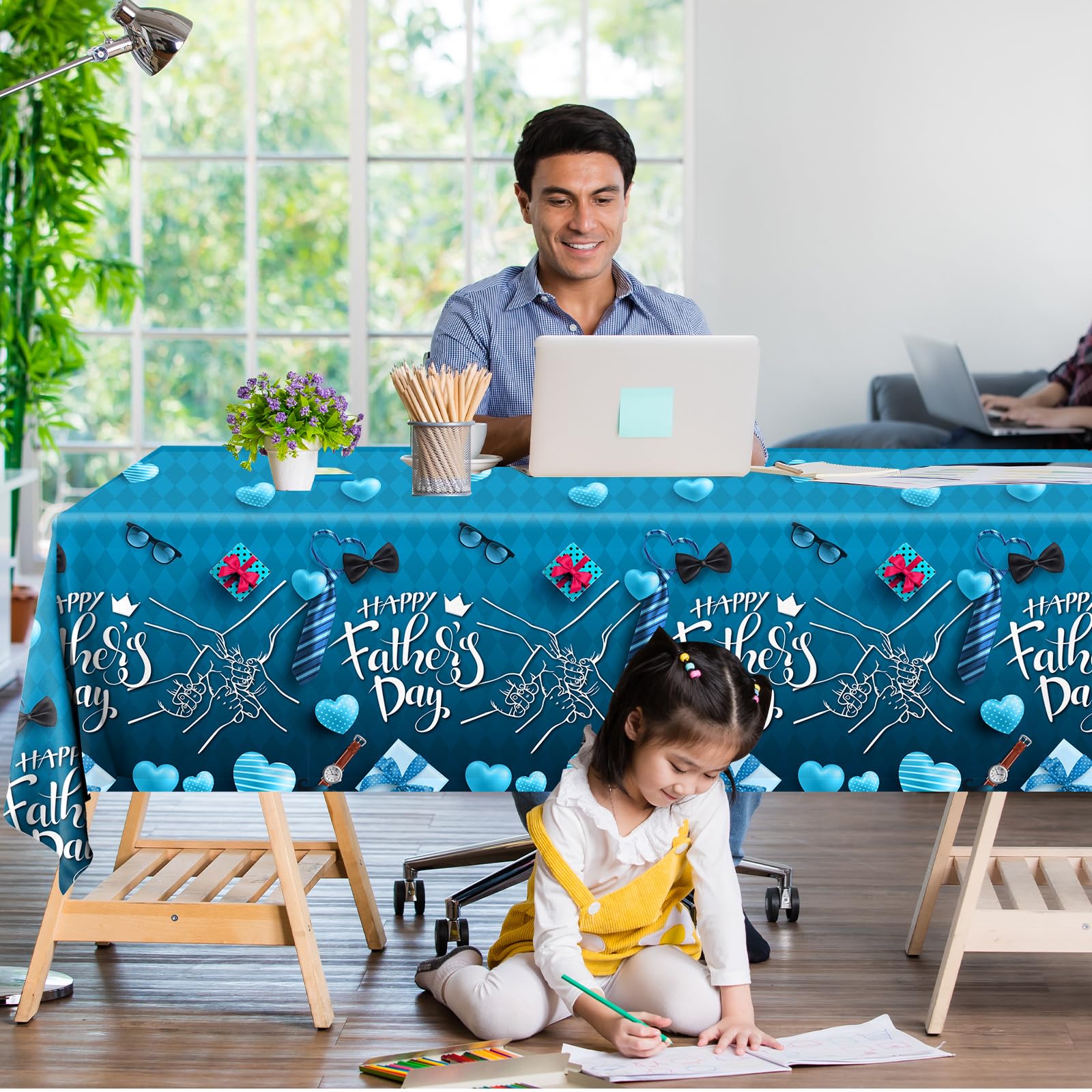Lenyunge Father's Day Tablecloth,Happy Fathers Day Decoration 3PCS Waterproof Fathers Day Table Covers for Best Dad Decor