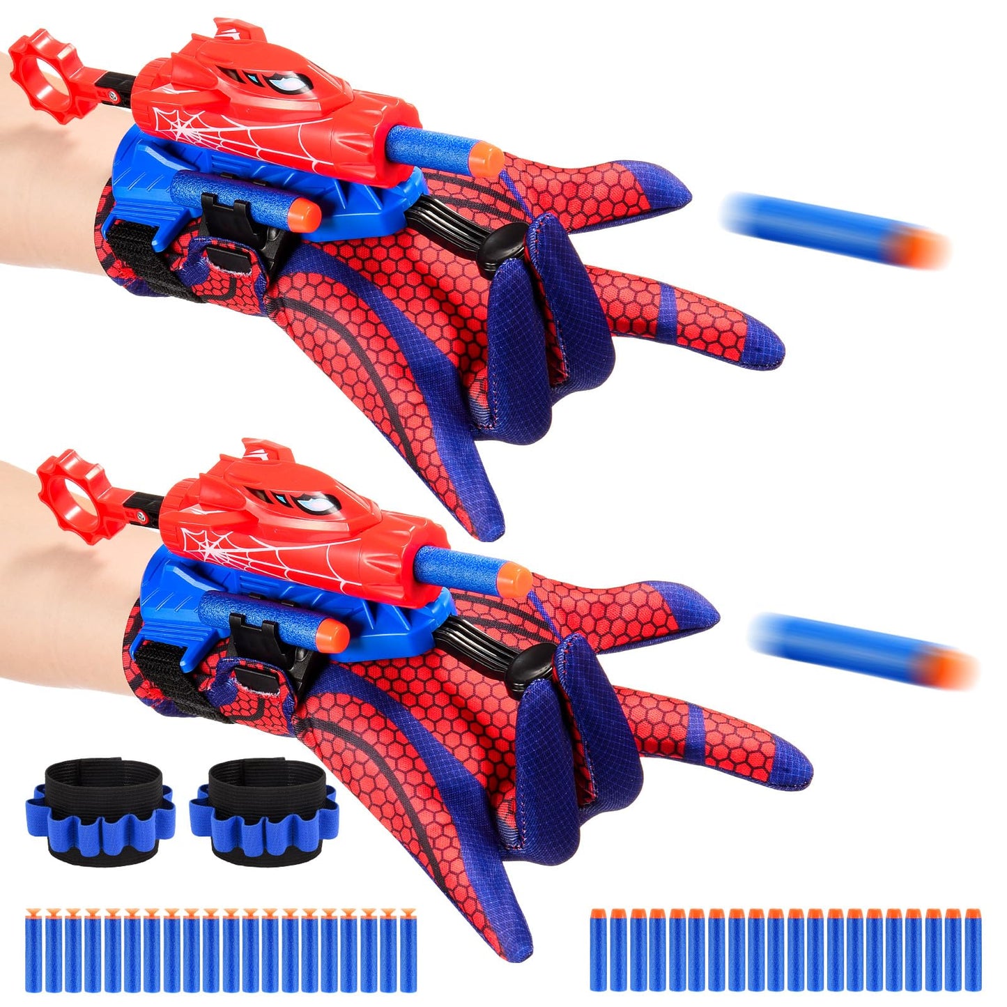 Excitobo 2 Sets Superhero Web Shooters for Kids Age 8-12, Adjustable Wrist Launcher Slinging Toy Set with 40 Darts,Ideal Birthday for Boys & Girls