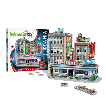 Wrebbit3D 1950's Diner 3D Puzzle | Urbania Collection | 425 Jigsaw Puzzle Pieces | Charming and Unique Streetscape of a Small Town