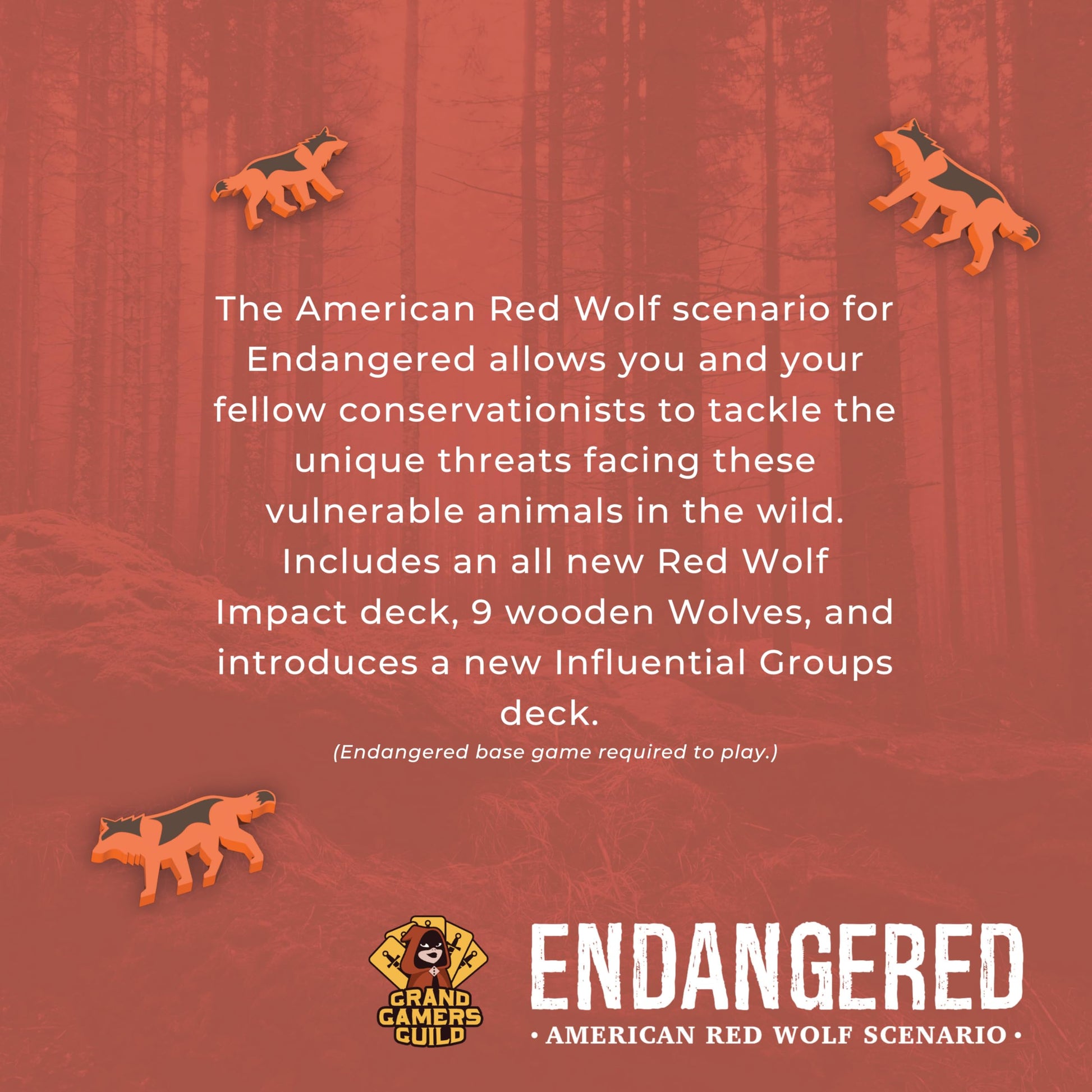 Endangered American Red Wolf Scenario by Grand Gamers Guild - Cooperative Conservation Board Game - Ages 14+, 1 to 5 Players & 60 to 90 Min Playtime