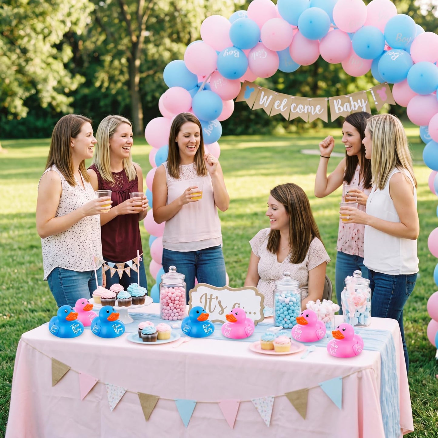Deekin 24 Pieces Pink Blue Gender Reveal Rubber Ducks in Bulk Mini Ducky Bath Toys Small Ducks for Baby Shower Gender Reveal Party Favor