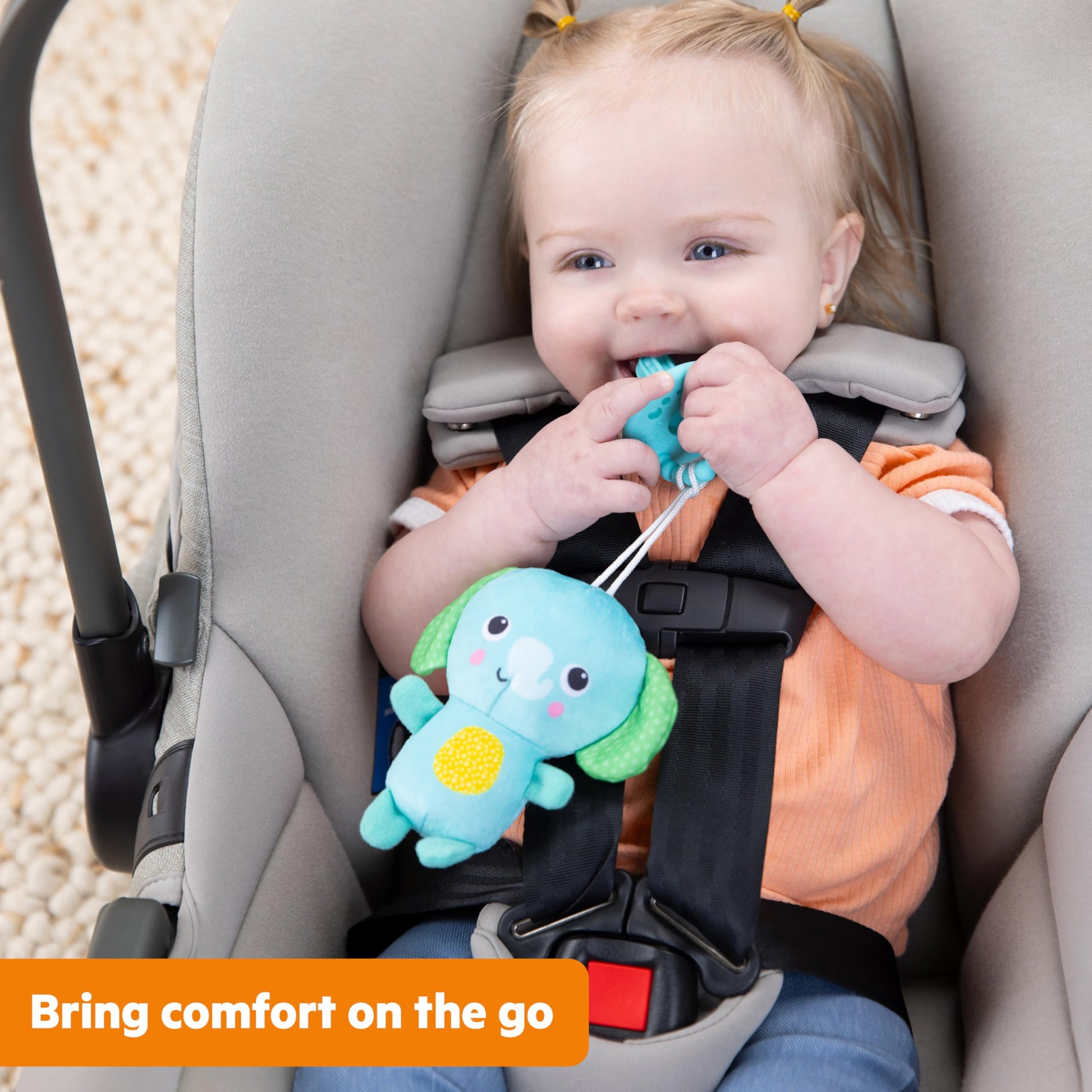 Bright Starts SootheMate Plush Elephant Teether Toy with Detachable Silicone Teether, Unisex, Newborns & Up