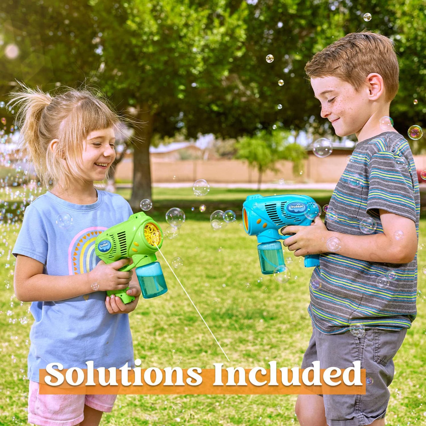 JOYIN 2 Kids Bubble Gun with 2 Bottles Refill Solution, Bubble Machine Gun for Toddlers Kids 4-8, Party Favors, Summer Toy, Outdoors, Easter, Birthday