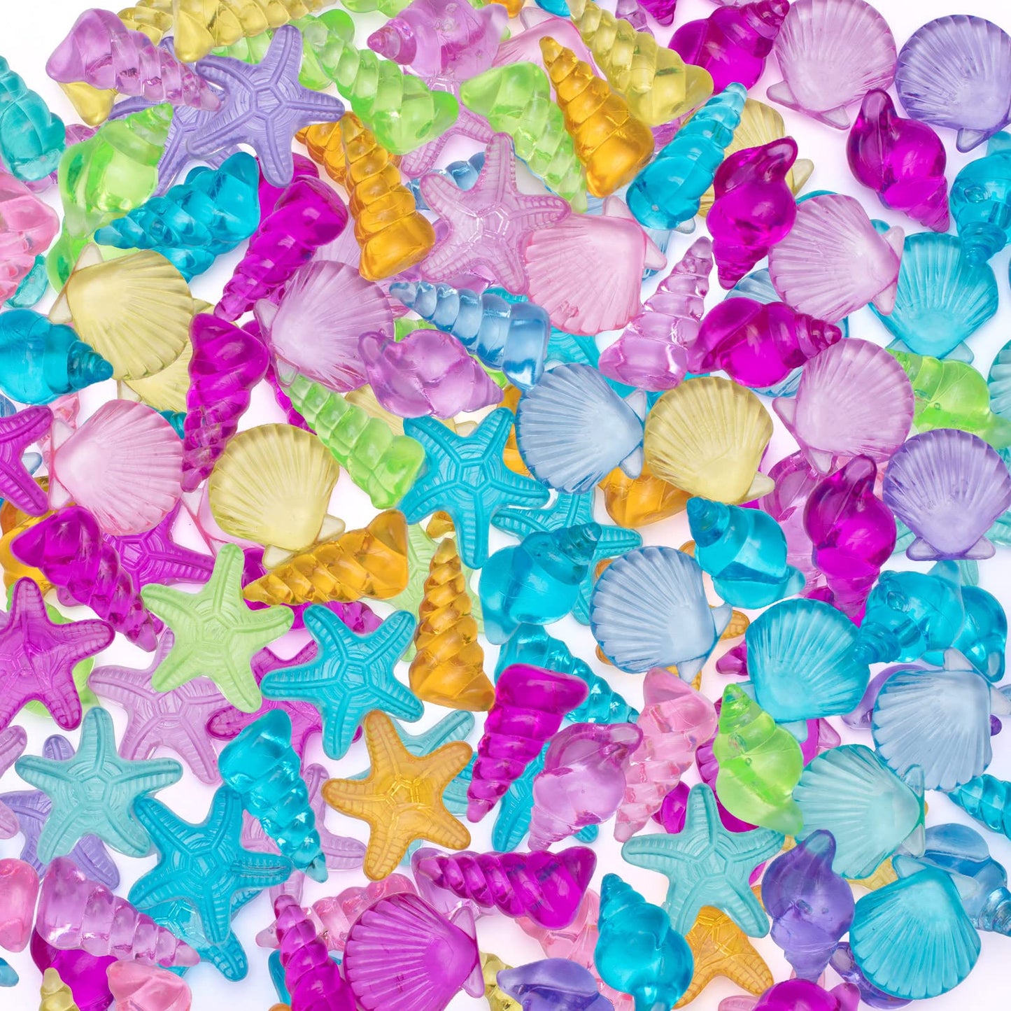 NLR [94pcs 500g] Colorful Acrylic Sea Shell/Conch/Starfish Gems Set, Beach Holiday|Swimming Pool Diving|Treasure Hunt|Mermaid Party Favor|Bath