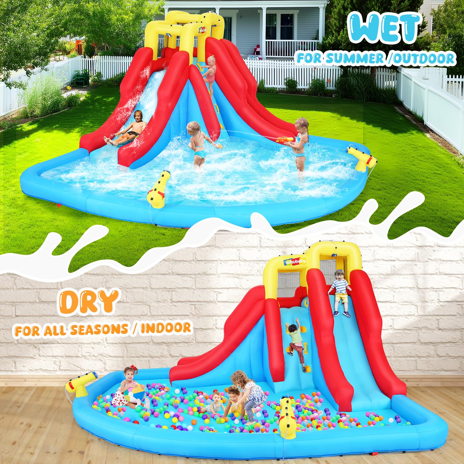 Whubefy 14.5x12.7ft Inflatable Water Slide 10 in 1 Kids Water Park Bounce House With 2 Water Slide, Top Sprayers, Climb Wall, Splash Pool, Blow up
