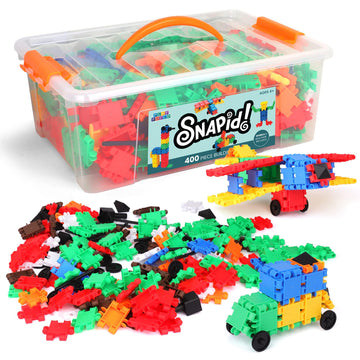 Snapid Building Bricks 400 Pcs Connecting Toy - Strong Durable Colorful Block Set w Storage, Interlinking Construction Blocks for Kids - STEM