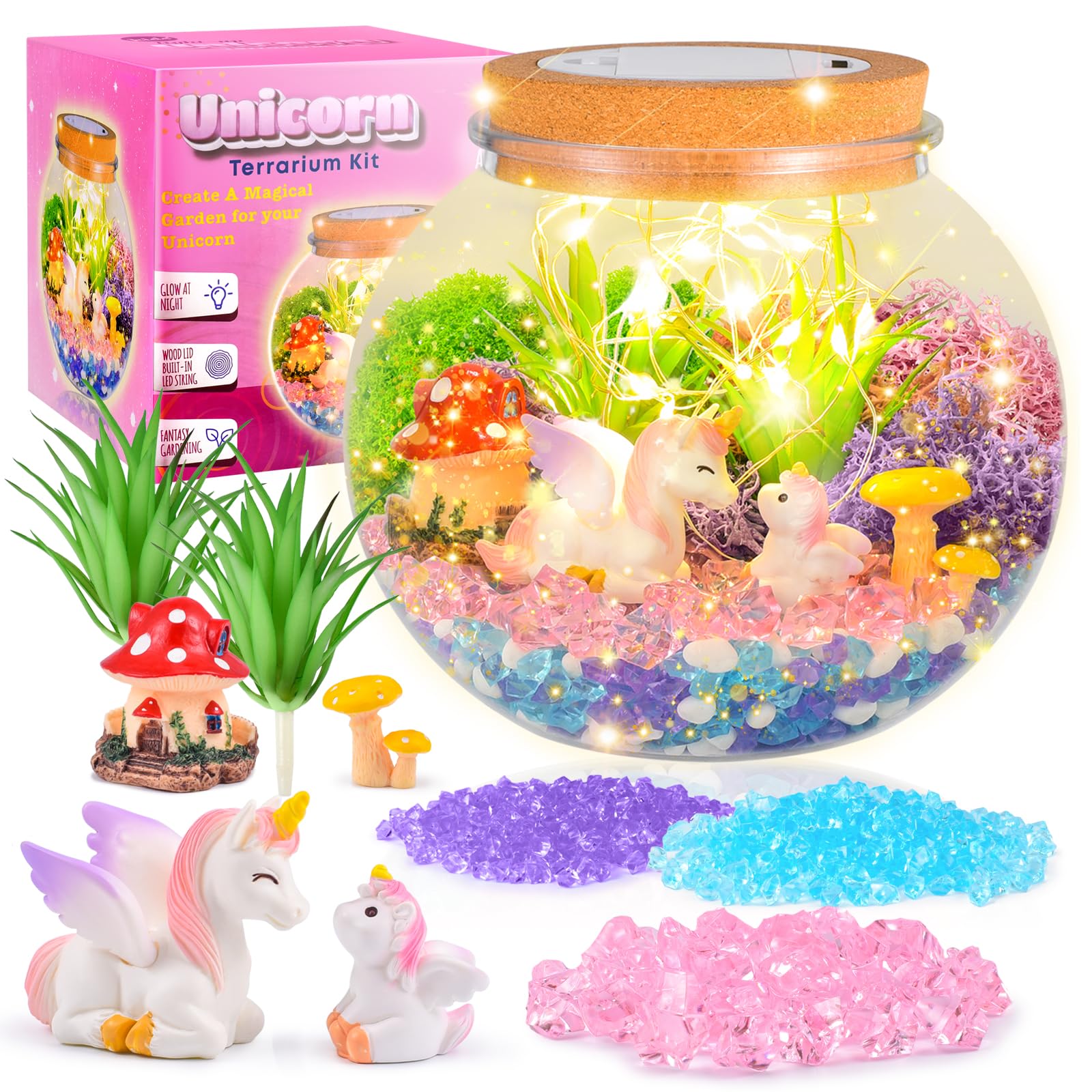Unicorn Gifts for Girls - Light up Unicorn Terrarium Kit for Kids - DIY Unicorn Arts & Crafts Toy - Birthday Gifts for Kids Age 5 6 7 8-12 Year Old