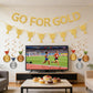 Glitter Go For Gold Banner with Paper Medal Hanging Swirls,Sports Competition Party Decorations,Olympic Sports Athlete Competition Game Party Decor