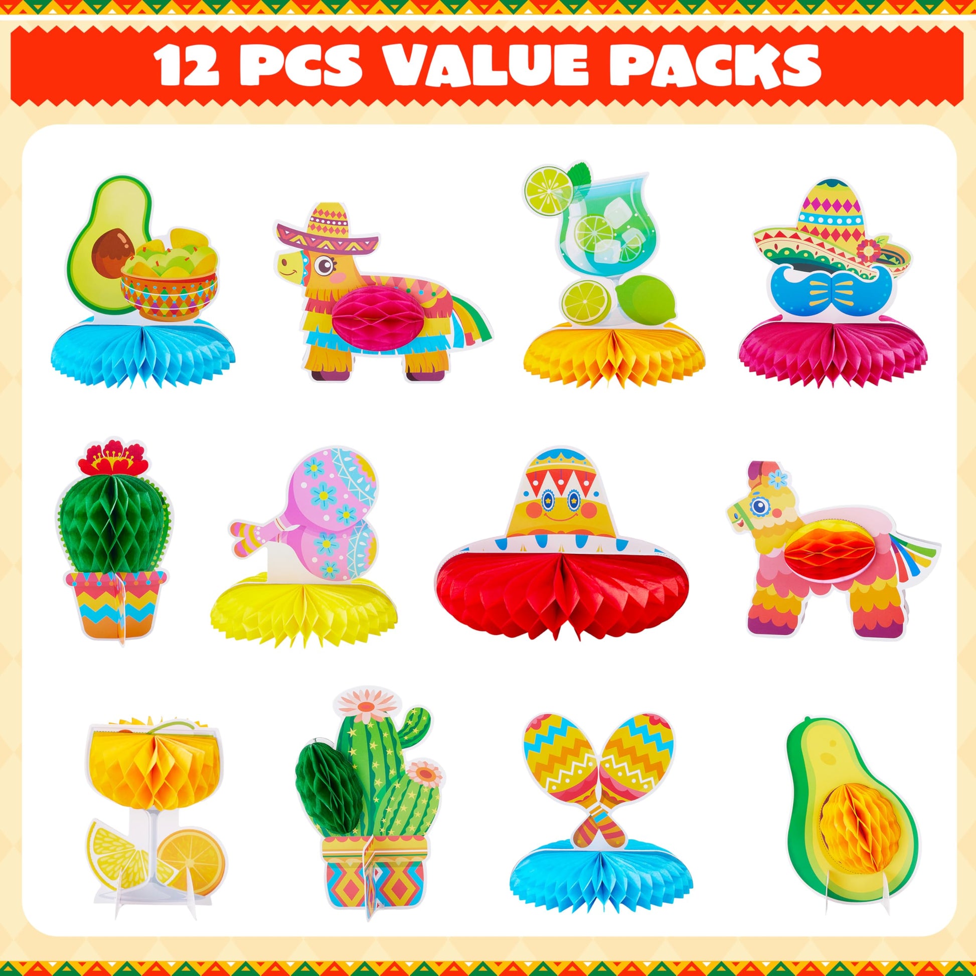 JOYIN 12 PCs Cinco De Mayo Fiesta Honeycomb Cactus Table Centerpiece, Party Decoration for Fun Fiesta Taco Party Supplies, Luau Event Photo Props