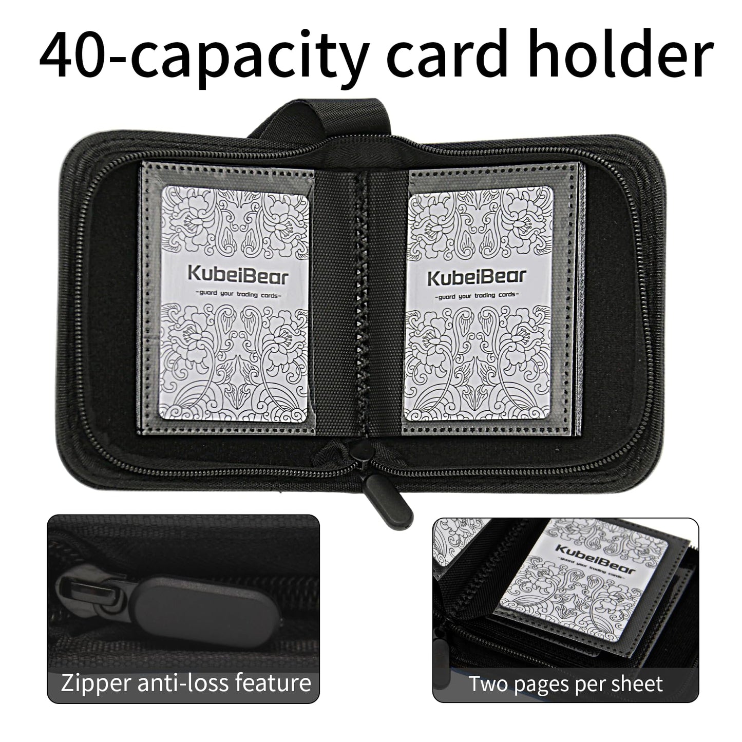Card Binder - 40 Capacity, Zippered Trading Card Holder for MTG, Sports & Collectible Cards - Acid-Free, Durable & Travel-Friendly Storage (Black