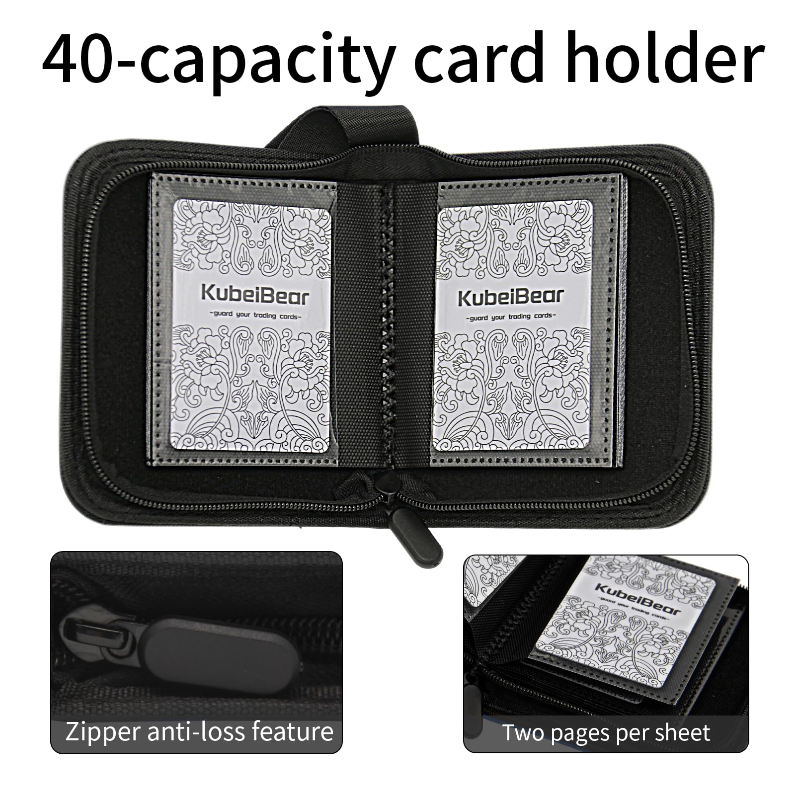 Card Binder - 40 Capacity, Zippered Trading Card Holder for MTG, Sports & Collectible Cards - Acid-Free, Durable & Travel-Friendly Storage (Black