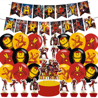 PINUO ???????? ?????? Birthday Party Decorations,Iron Hero Party Supplies Includes Cartoon Iron Hero Birthday Banner Balloons Cupcake Toppers Cake Topper