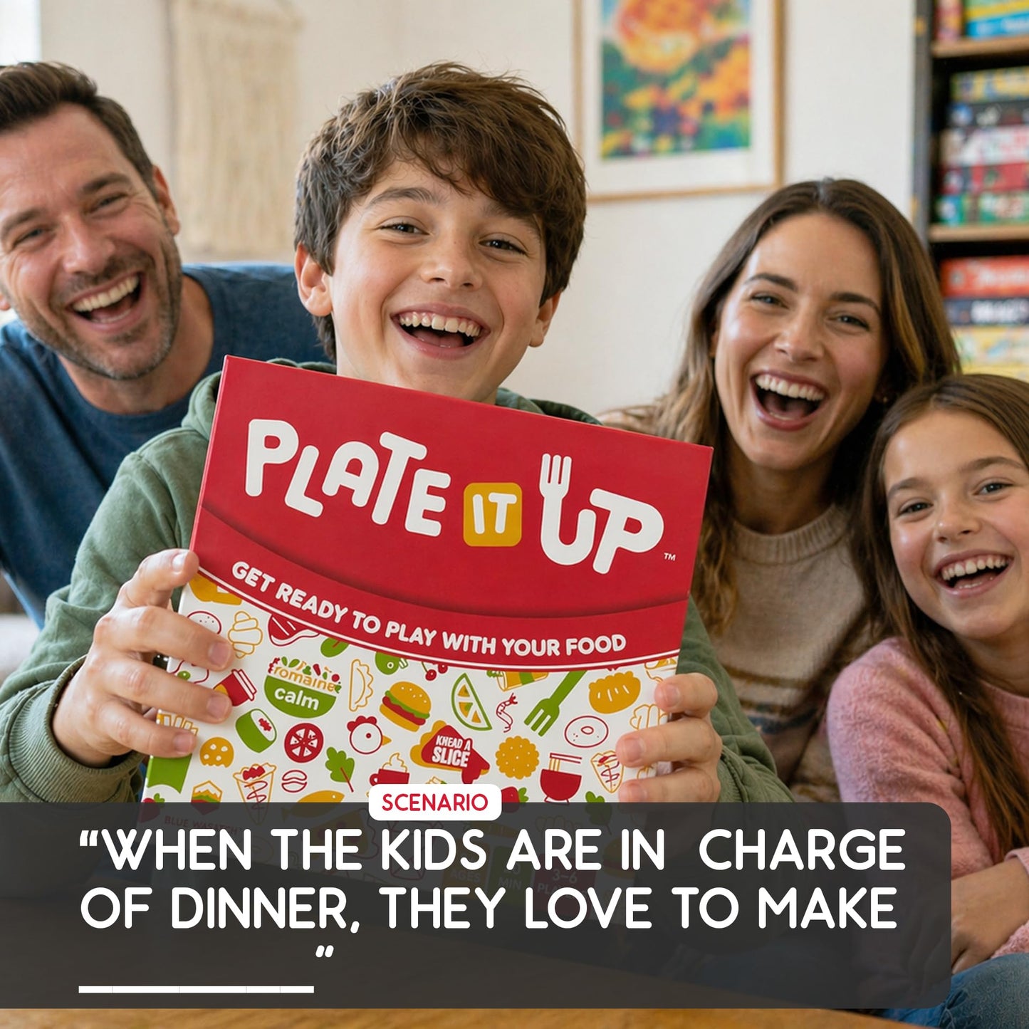 Blue Wasatch Games Plate It Up - Invent Crazy Foods, Order Your Favorite, Laugh and Win | Includes Over 350 Foods and Fun Scenarios | Ages 8+ | 3-6