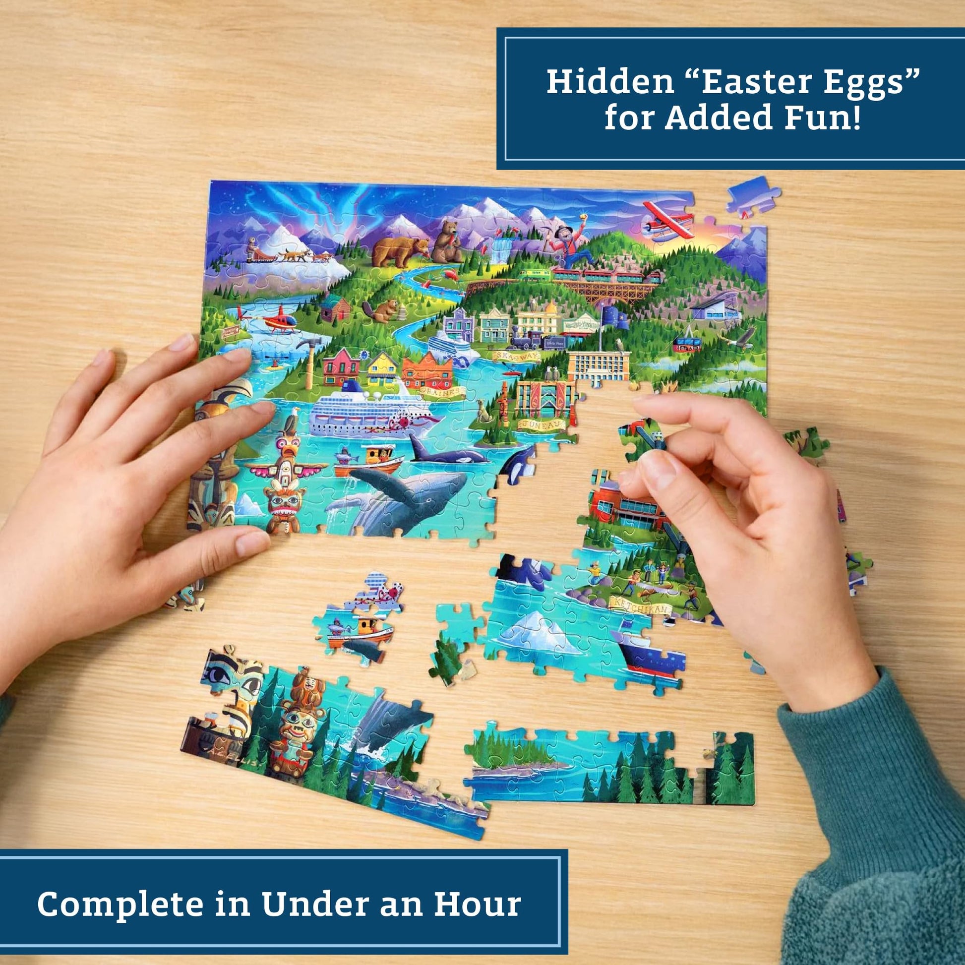 Boardwalk Alaska's Inside Passage 210 Piece Personal Puzzle, Jigsaw Puzzles with Premium Box, Alaska Gifts for Adults, 6"x8"