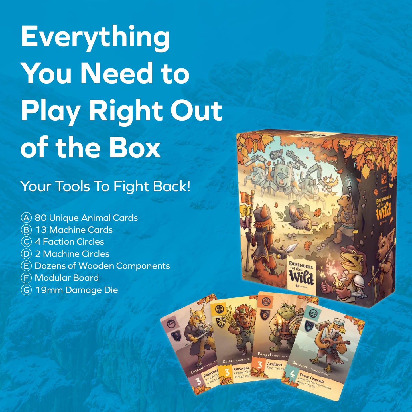 Outlandish Games: Defenders of The Wild - Fantasy Area Control Board Game, Card Driven Co-Op Game of Animals Against Machines, Age 14+, 1-4 Players