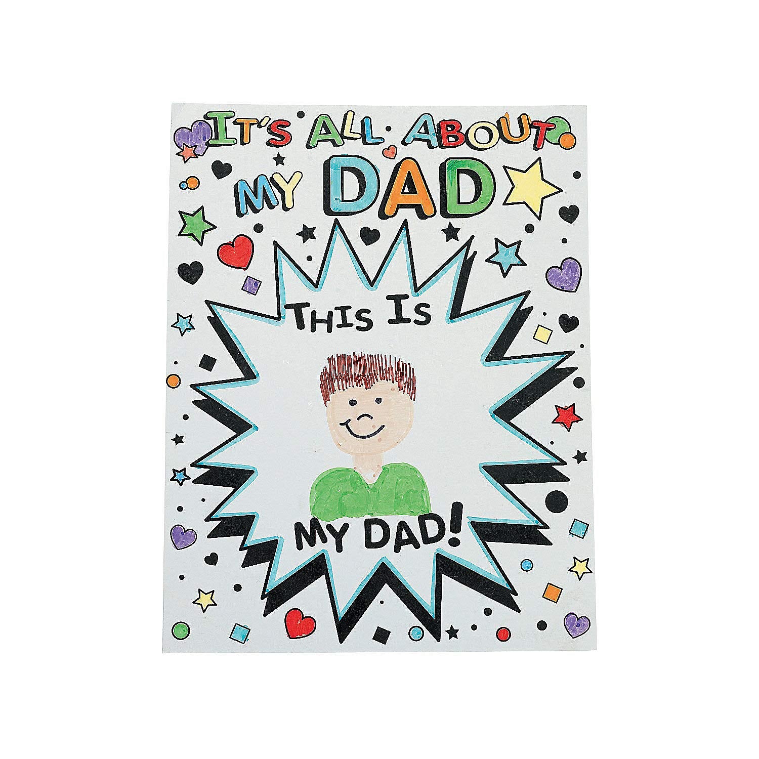 Fun Express All About My Dad Card Set of 12 - Giant Fathers Day Card from Kids to Color | DIY Fathers Day Crafts for Toddler, Preschool & Classroom |