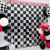 Race Car Birthday Party Decoration, 2 Pack Race Car Party Backdrop Photo Booth Prop, Black and Silver Checkered Fringe Curtains Tinsel Photo Streamers