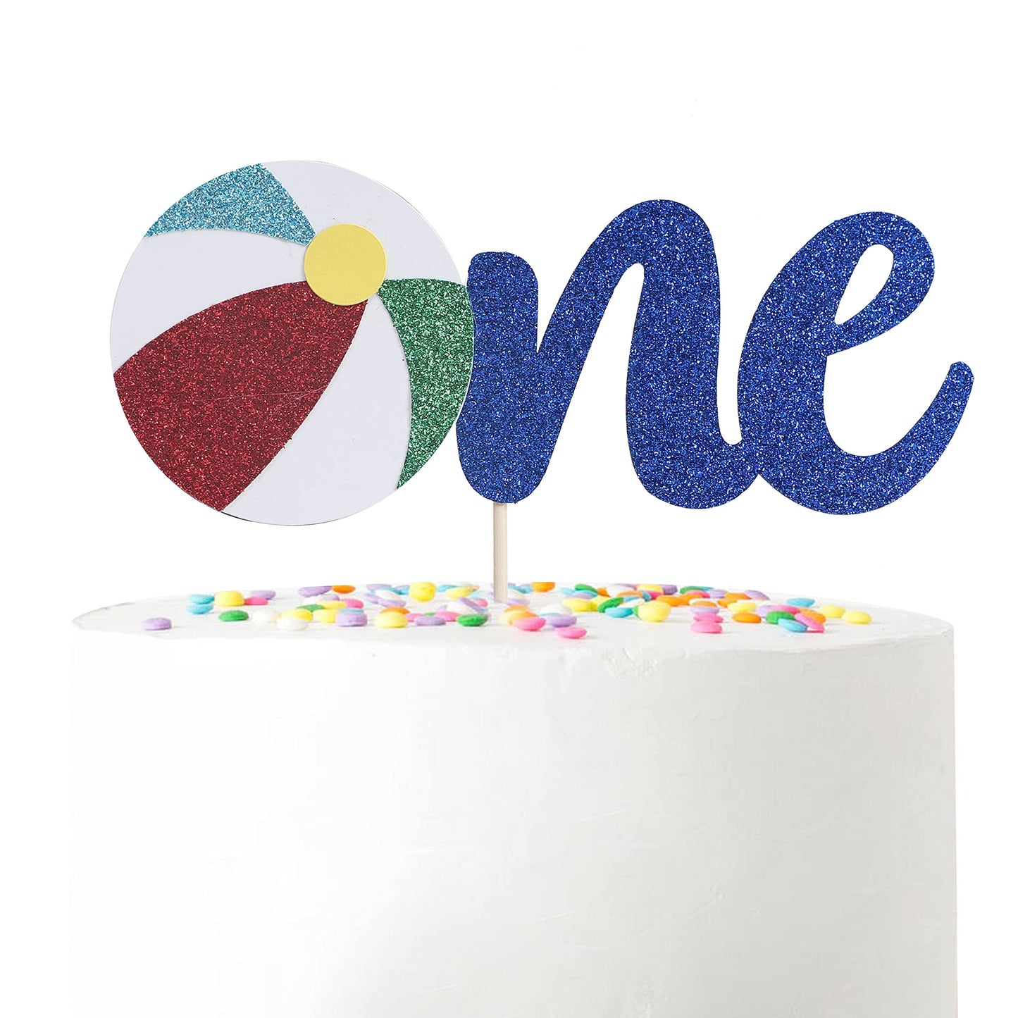 WAWUO Beach Theme 1st Birthday Cake Topper - Pool Party Cake Decoration, Summer Party Supplies, Baby's First Birthday Cake Topper