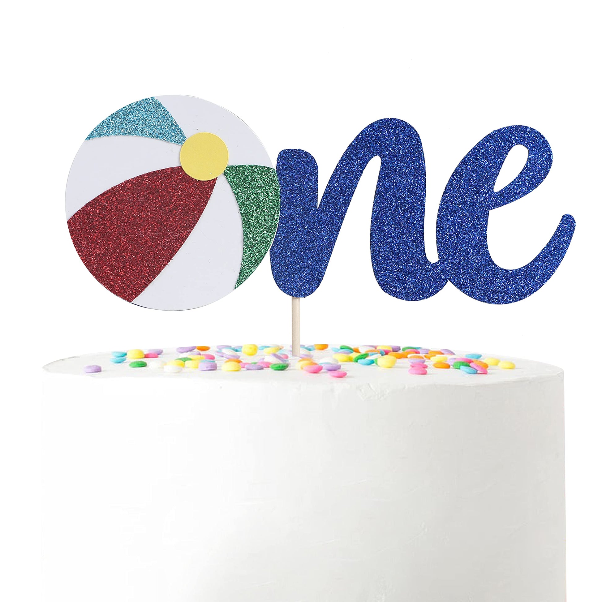 WAWUO Beach Theme 1st Birthday Cake Topper - Pool Party Cake Decoration, Summer Party Supplies, Baby's First Birthday Cake Topper