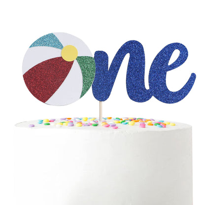 WAWUO Beach Theme 1st Birthday Cake Topper - Pool Party Cake Decoration, Summer Party Supplies, Baby's First Birthday Cake Topper