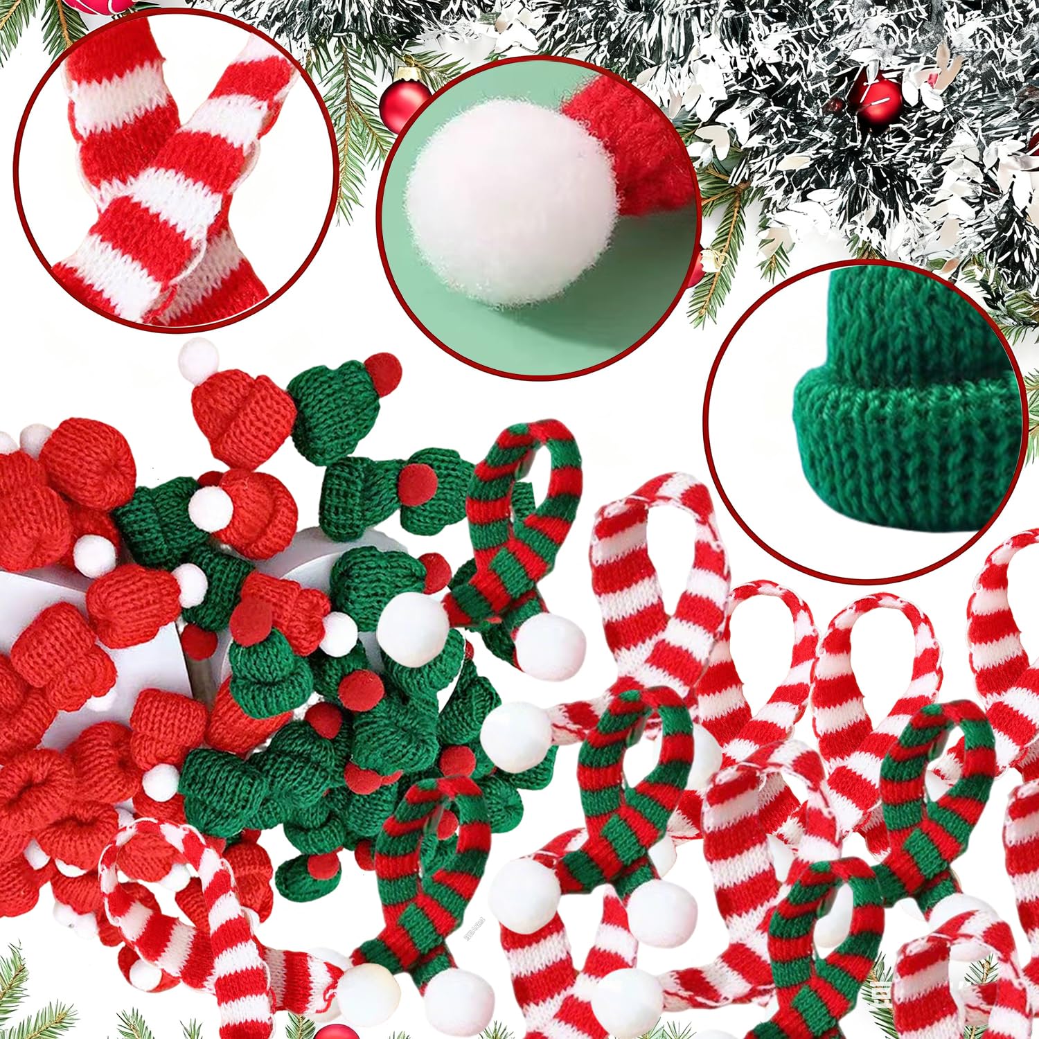 SUZLFTDZSW Mini Knit Hat Christmas Scarf Set Mini Santa Hats for Crafts Christmas Decorations Tree Ornaments for DIY Craft Art Snowman Doll Winter