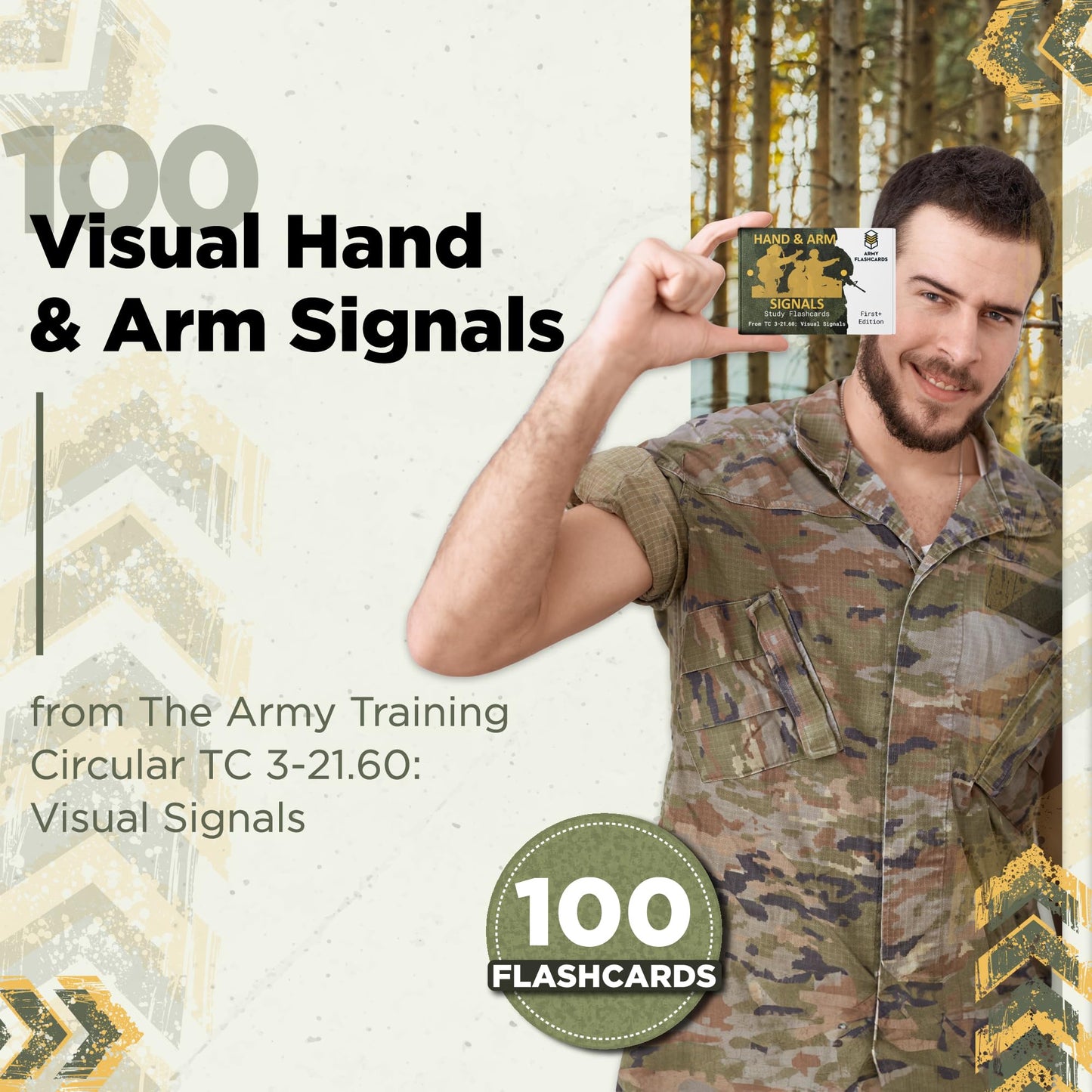 Army Flashcards - Military Hand and Arm Signals | 100 of The Most Important Visual Hand and Arm Signals | from The Army Training Circular TC 3-21.60