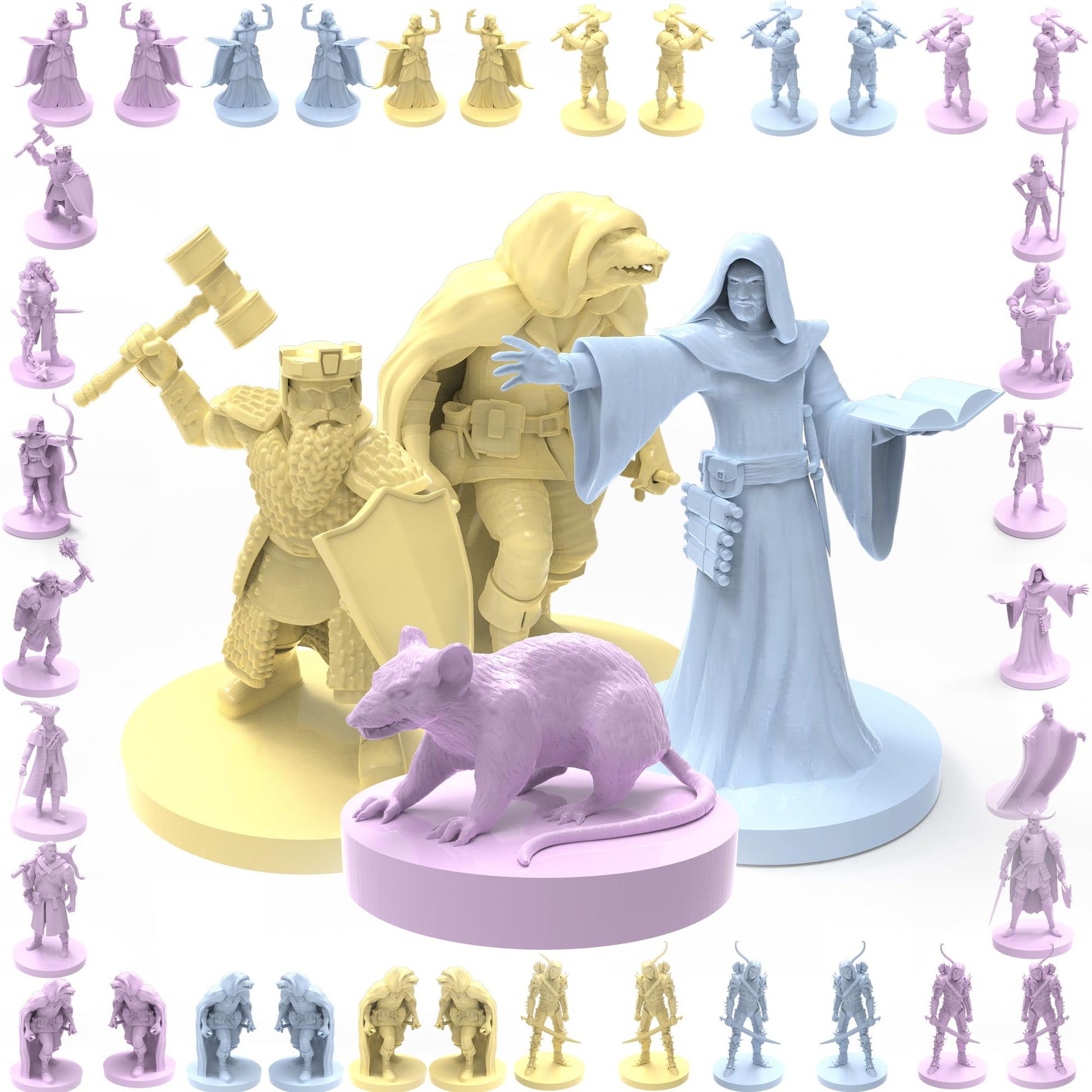 House of Bodian Mythical Heroes Town Dwellers, Heroes and Monsters Mini Figure Set for RPGs - 102 Pcs in 17 Designs, Suitable Size for DND (City