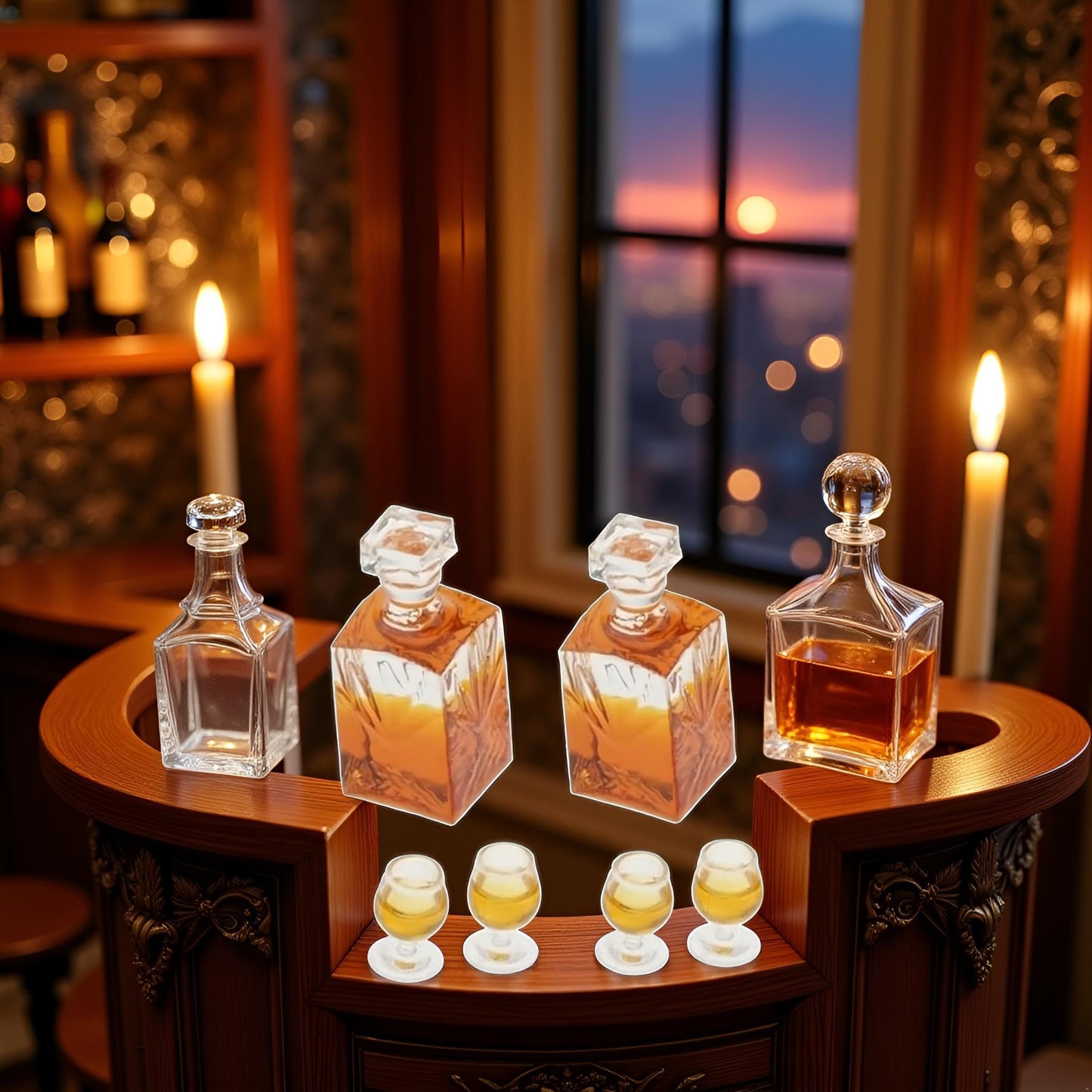 6-Piece 1:12 Scale Dollhouse Miniature Wine and Whiskey Bottle Set, Miniature Accessories Whiskey Wine Bottle Bar Model Convenient and Nice