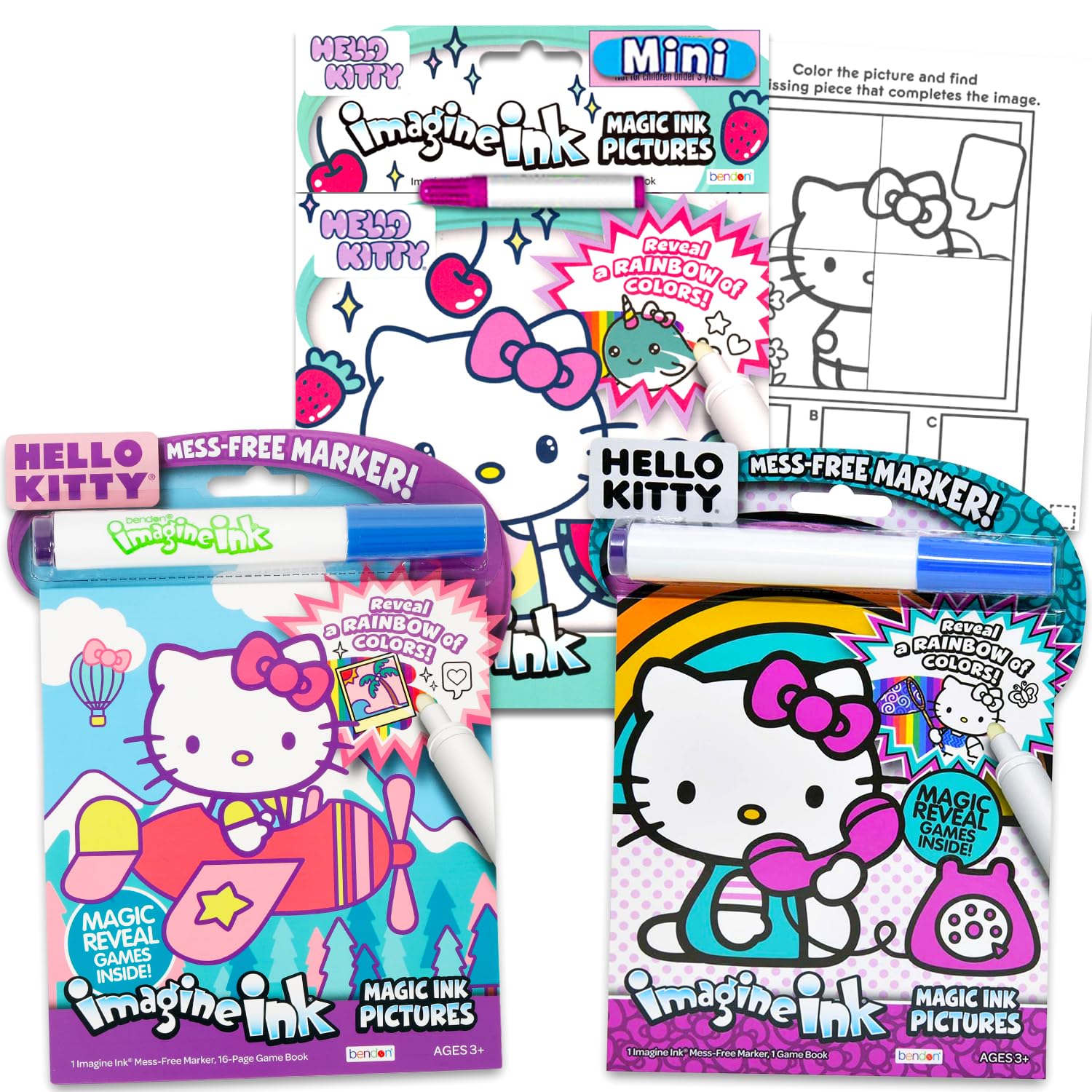 Hello Kitty Imagine Ink Coloring Super Set - Bundle with 3 Imagine Ink Mess-Free Coloring Books for Kids with Magic Reveal Pages | Hello Kitty Party