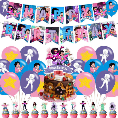 Steven Universe Party Decorations, Cute Cartoon Movie Birthday Party Supplies Includes Banner, Cake Topper, 12 Cupcake Toppers, 18 Balloons