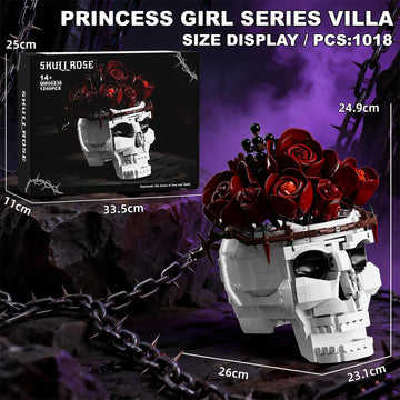 GHQYTPR Gothic Skull Rose Building Block Set 1249 Pcs Skeleton Flower Bouquet Model Kit for Adults & Teens Dark Aesthetic Room Decor Unique Halloween