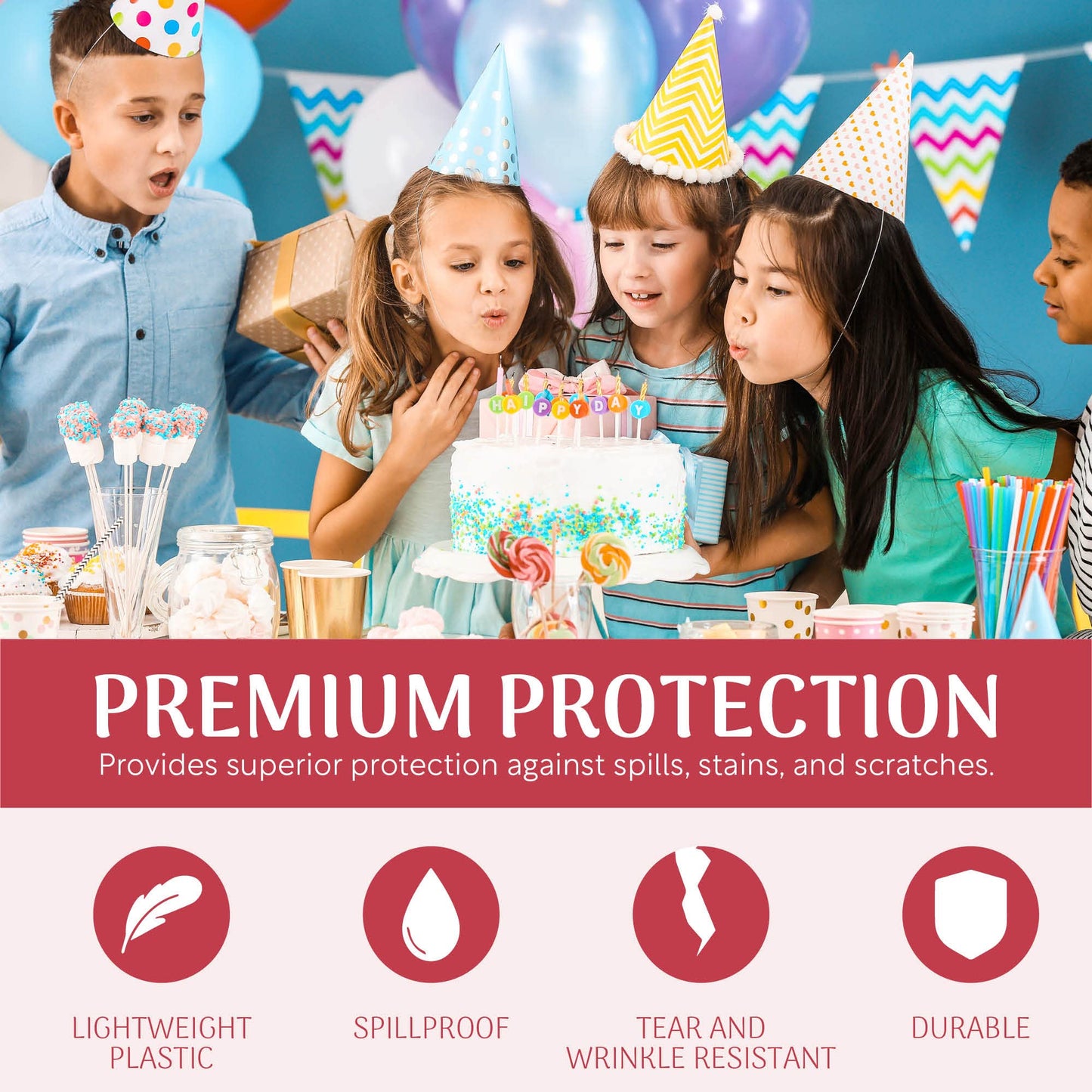 Grandipity Plastic Tablecloth Roll - 54in x 100 Ft. Happy Birthday Plastic Table Cloths Disposable with Cutter Box - Cut to Size Disposable Tablecloth