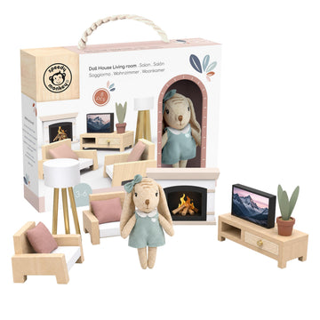 SPEEDY MONKEY Cozy Kids Dollhouse Living Room Playset with Bunny Sofa & TV