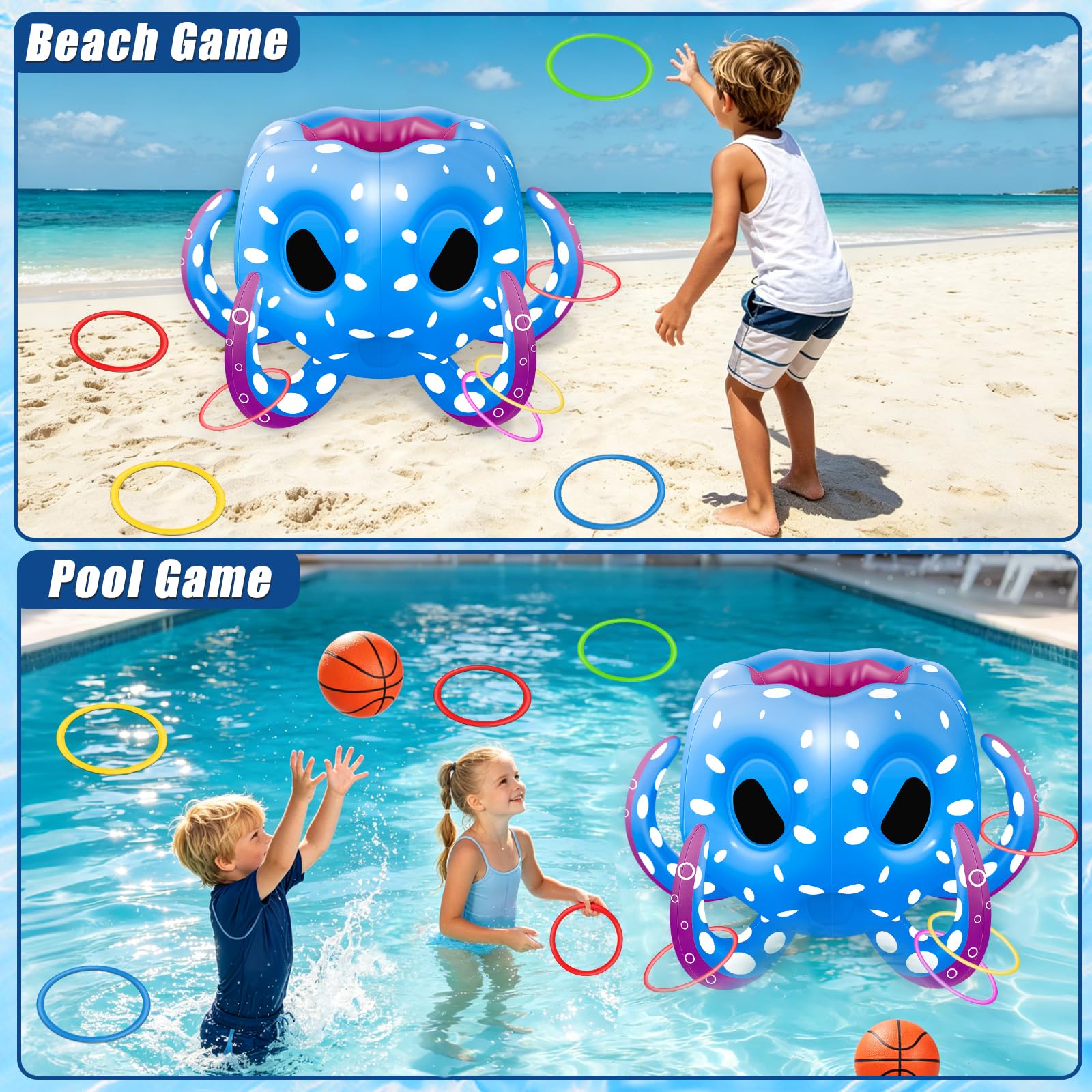 Octopus Pool Toys for Kids Ages 4-8 8-12, 2-in-1 Swimming Pool Water Toys